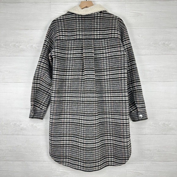 Rails Jaro Long Coat Womens Medium Onyx Taupe Plaid Wool Blend Oversized $425 - Picture 9 of 16